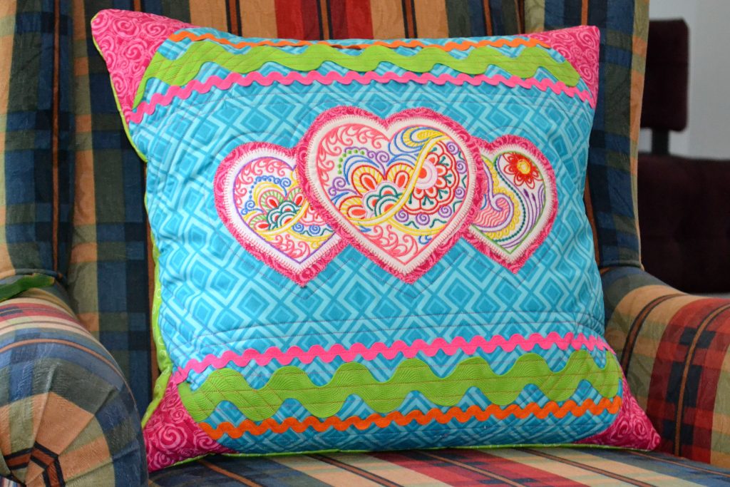 Project Tutorial - Triple Mehndi Hearts Quilted and Embroidered Pillow