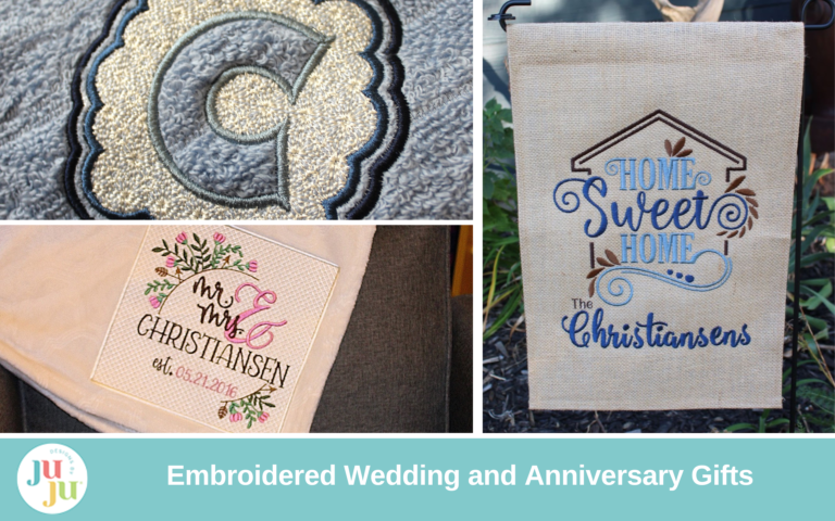 Unforgettable Wedding Season Gifts: Four Custom Embroidery Projects + FREE Designs from Designs by JuJu