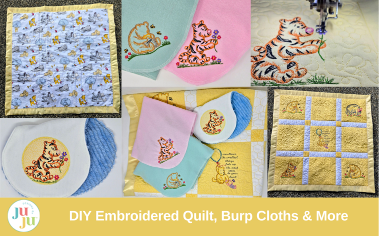How to Make a Winnie the Pooh Baby Ensemble – DIY Embroidered Quilt, Burp Cloths & More!